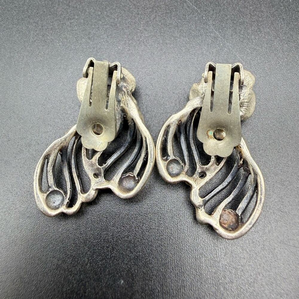 Vintage Forto? Signed Silver Rose Swirl Clip-On Earrings - Silver 1.5” - Picture 4 of 5